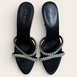 Jeffrey Campbell - Marquise Black Satin Crystal Heels - Sz 9.5